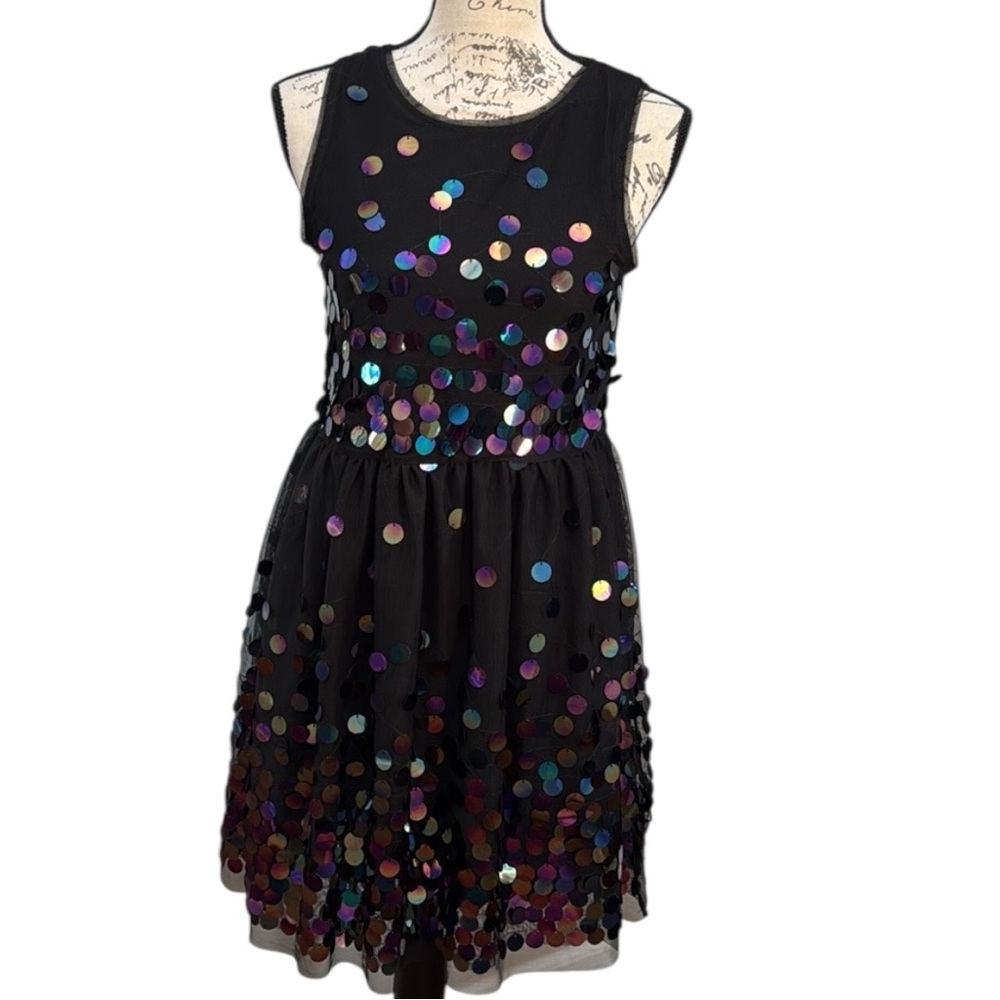 NWOT ✨ Sequin Tween Special Occasion Sleeveless Black Dress Fit to Flare